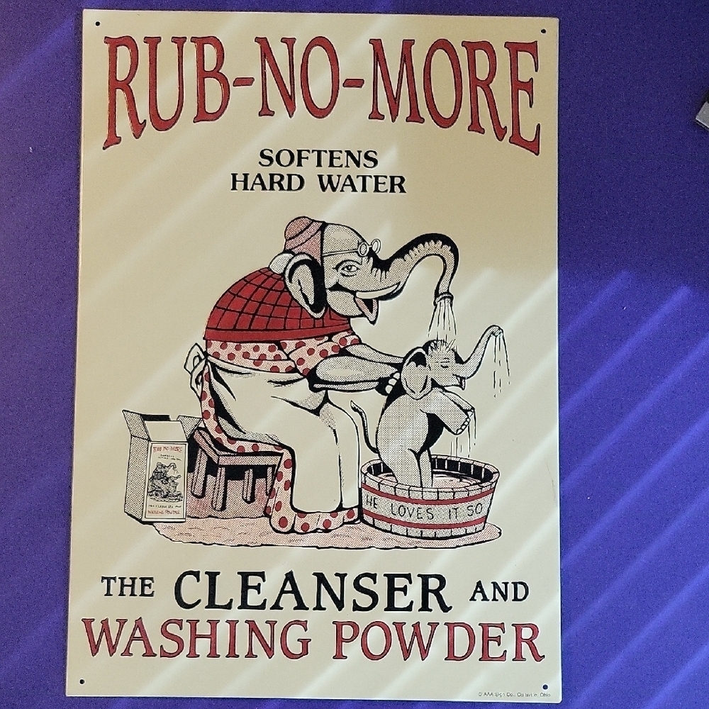 Rub-No-More Vintage Tin  Art Poster - Red and Black ELEPHANTS